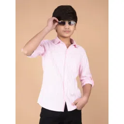 Crimsoune Club Boys Pink Cotton Striped Shirt-picture-33