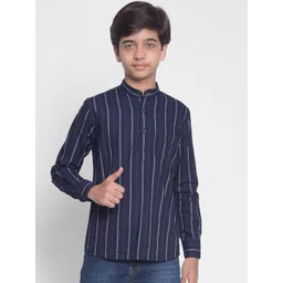 Crimsoune Club Boys Striped Mandarin Collar Pure Cotton Straight Kurta-picture-41
