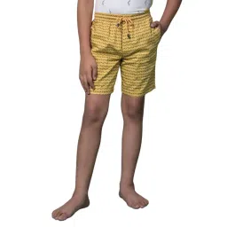 Crimsoune Club Boys Yellow Cotton Slim Fit Self Design Lounge Shorts-picture-29