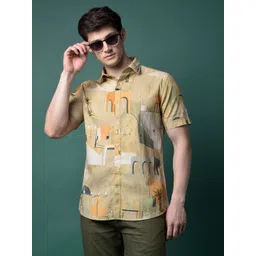 Crimsoune Club Classic Floral Printed Mandarin Collar Cotton Opaque Slim Fit Casual Shirt-picture-32