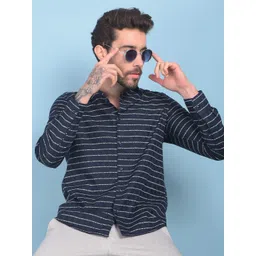 Crimsoune Club Classic Slim Fit Opaque Horizontal Striped Cotton Casual Shirt-picture-21