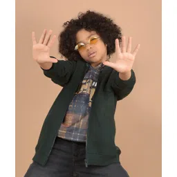 CRIMSOUNE CLUB Cotton Full Sleeves Solid Hooded Sweatshirt - Green-picture-15