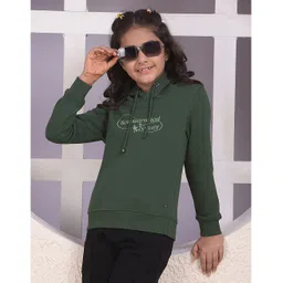 CRIMSOUNE CLUB Cotton Knit Full Sleeves Reconstructed Legacy Text Light Winter Hooded Sweatshirt - Green-picture-20