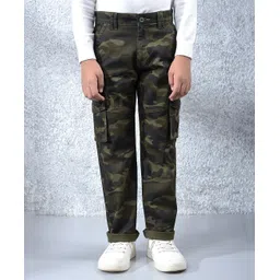 CRIMSOUNE CLUB Cotton Woven Camouflage Printed Trousers - Olive Green-picture-23