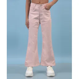 CRIMSOUNE CLUB Cotton Woven Solid Bootcut Jeans - Peach-picture-26