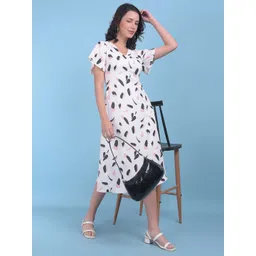 Crimsoune Club Floral Print Flutter Sleeve Linen A Line Midi Dress-picture-11