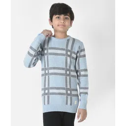 CRIMSOUNE CLUB Full Sleeves Checked Design Sweater - Sky Blue-picture-12