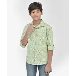 CRIMSOUNE CLUB Full Sleeves Floral Printed Shirt - Green-picture-14