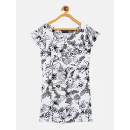 Crimsoune Club Girls Black & White Floral Printed Round Neck Bodycon Dress-picture-34