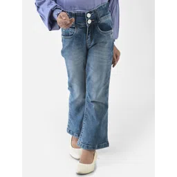 Crimsoune Club Girls Blue Bootcut High-Rise Heavy Fade Stretchable Jeans-picture-12