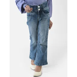 Crimsoune Club Girls Blue Bootcut High-Rise Heavy Fade Stretchable Jeans image 1