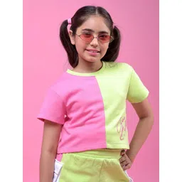Crimsoune Club Girls Colourblocked Round Neck Slim Fit Cotton T-shirt-picture-29