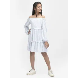 Crimsoune Club Girls Floral Printed Off-Shoulder Gathered Tiered A-Line Dress-picture-38