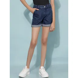 Crimsoune Club Girls Mid Rise Regular Fit Above Knee Denim Shorts-picture-13