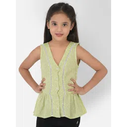Crimsoune Club Girls Olive Green Printed Peplum Top-picture-22