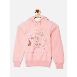 Crimsoune Club Girls Pink Printed Hooded Sweatshirt-picture-26