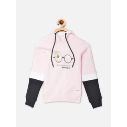 Crimsoune Club Girls Pink Printed Hooded Sweatshirt-picture-15