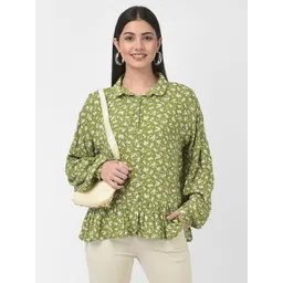 Crimsoune Club Green & White Floral Print Peplum Top-picture-31