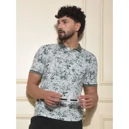 Crimsoune Club Green Blended Slim Fit Floral Polo T-Shirt-picture-41