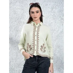 Crimsoune Club Green Cotton Embroidered Long Sleeves Shirt-picture-47