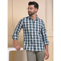 Crimsoune Club Green Cotton Slim Fit Checks Shirt-picture-21