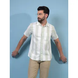 Crimsoune Club Green Cotton Slim Fit Striped Shirt-picture-17