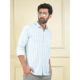 Crimsoune Club Green Cotton Slim Fit Striped Shirt-picture-31