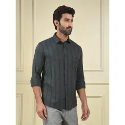 Crimsoune Club Green Cotton Slim Fit Striped Shirt image 4