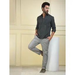 Crimsoune Club Green Cotton Slim Fit Striped Shirt image 2