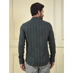 Crimsoune Club Green Cotton Slim Fit Striped Shirt image 3