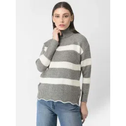 Crimsoune Club Grey & Beige Striped Sweater-picture-42