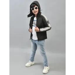 Crimsoune Club Kids Black Solid Full Sleeves Puffer Jacket image 5