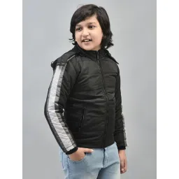 Crimsoune Club Kids Black Solid Full Sleeves Puffer Jacket image 4