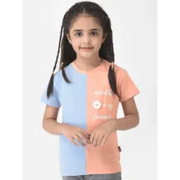 Crimsoune Club Kids Blue & Peach Color Block T-Shirt-picture-13