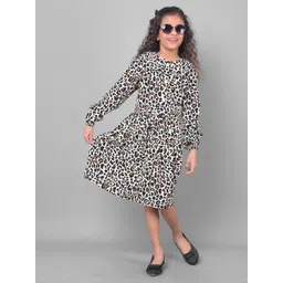 Crimsoune Club Kids-Girls Animal Print Cotton Round Neck Mini Dress-picture-24