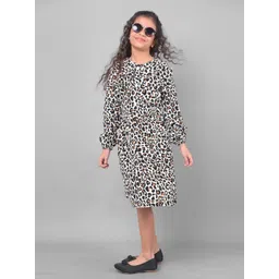 Crimsoune Club Kids-Girls Animal Print Round Neck Mini Casual Dress-picture-11