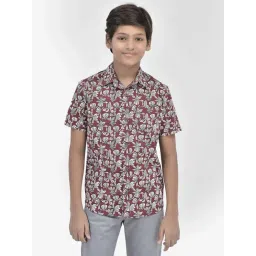 Crimsoune Club Kids Maroon Cotton Floral Print Shirt-picture-10