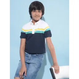Crimsoune Club Kids Navy & White Color Block Polo T-Shirt-picture-25