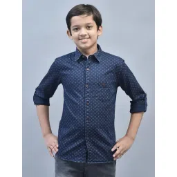 Crimsoune Club Kids Navy Floral Print Full Sleeves Shirt-picture-10