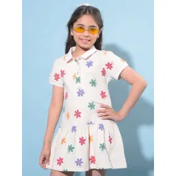 Crimsoune Club Kids Off White Floral Print Polo Dress-picture-35
