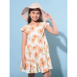 Crimsoune Club Kids Peach & White Floral Print A-Line Dress-picture-32