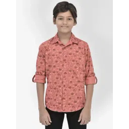 Crimsoune Club Kids Peach Cotton Floral Print Full Sleeves Shirt-picture-36