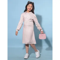 Crimsoune Club Kids Pink Striped Full Sleeves A-Line Dress-picture-28