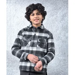 CRIMSOUNE CLUB Knit Full Sleeves Checked Light Winter Shacket - Black-picture-10