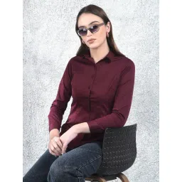 Crimsoune Club Maroon Cotton Solid Long Sleeves Shirt-picture-10