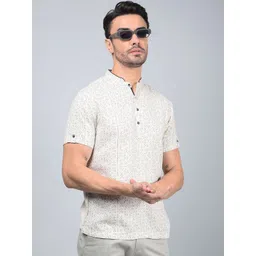Crimsoune Club Men Abstract Printed Band Collar Pure Cotton A-Line Kurta-picture-13