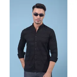 Crimsoune Club Men Classic Slim Fit Horizontal Striped Mandarin Collar Cotton Casual Shirt-picture-22