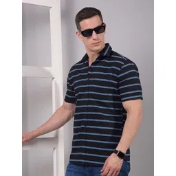 Crimsoune Club Men Classic Slim Fit Horizontal Striped Spread Collar Cotton Casual Shirt-picture-23