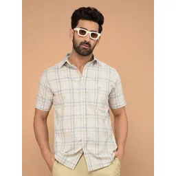 Crimsoune Club Men Classic Slim Fit Spread Collar Tartan Checked Cotton Casual Shirt-picture-32