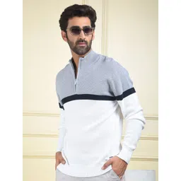 Crimsoune Club Men Colourblocked with Zip Detail Detail Pullover Sweaters-picture-34
